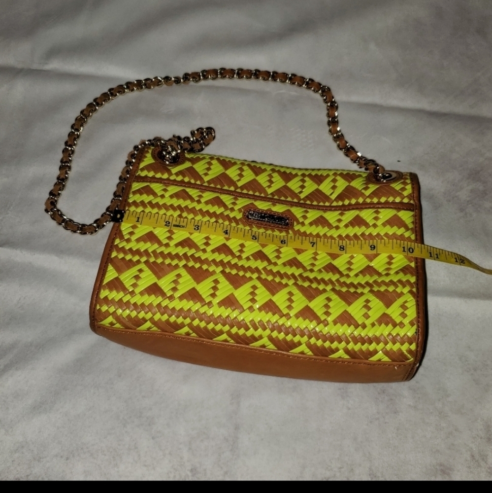 Rebecca Minkoff Woven Lime Green & Brown Leather Chain Crossbody Bag - Picture 4 of 11